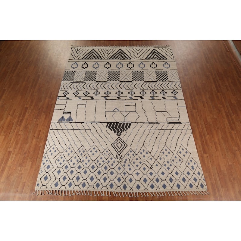 Geometric Trellis Moroccan Area Rug Handmade Wool Carpet - 9'0"x 12'5"