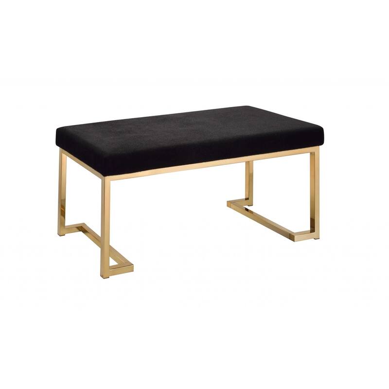 Modern Rectangular Black Padded Bench with Champagne Metal Base