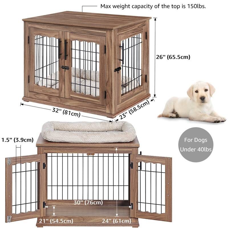 unipaws Pet Crate End Table, Double Doors Dog Kennel with Pet Bed