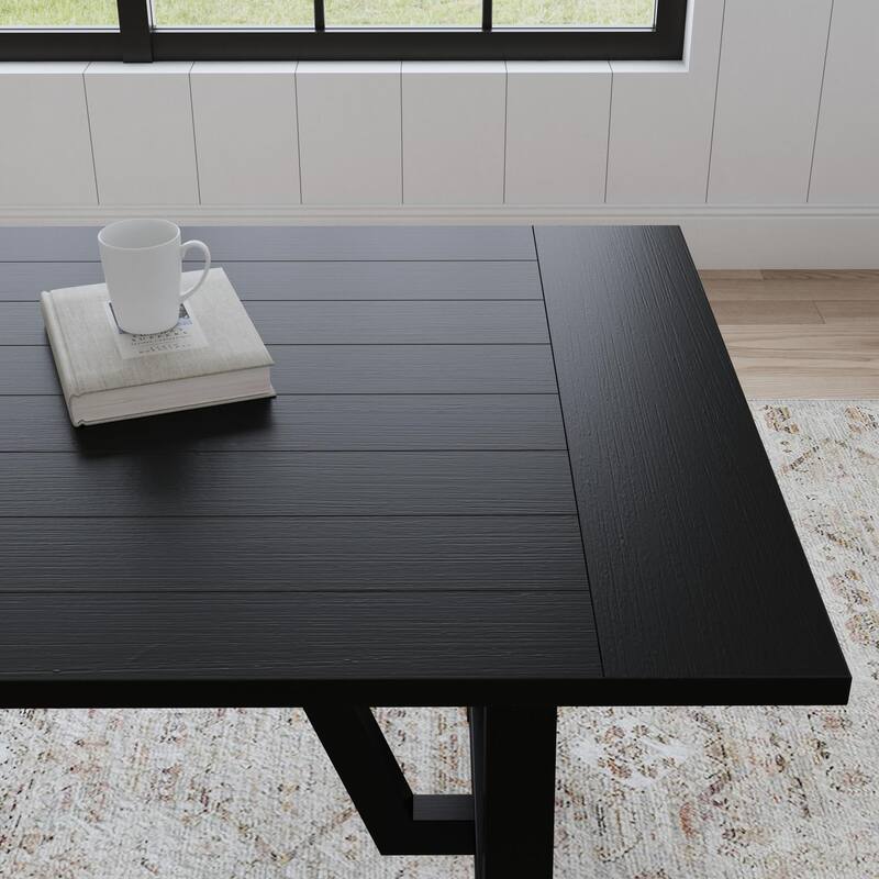 Trestle Black Wood Dining Table with 2 Benches