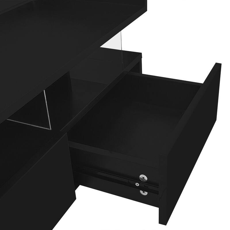 Lift-Top Coffee Table with 2 Drawers, Modern Square Coffee Table with Glass Top and High-Gloss Finish