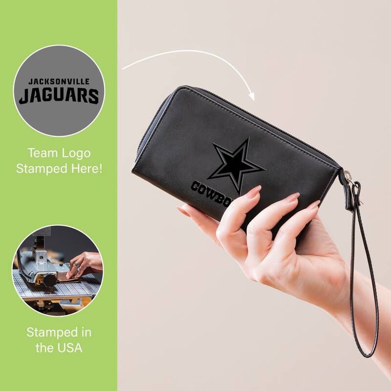 Black Hybrid Leather Cell Phone Wristlet Wallet, Jacksonville Jaguars - 4" x 7"