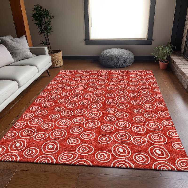 Machine Washable Indoor/ Outdoor Chantille Contemporary Bubbles Rug