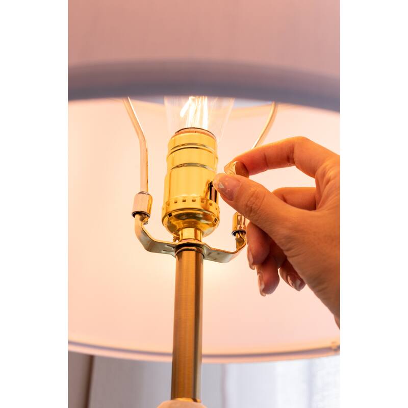 White and Gold Three Tiered Round Table Lamp with Drum Shade(Lamp Shade Assembly Required)