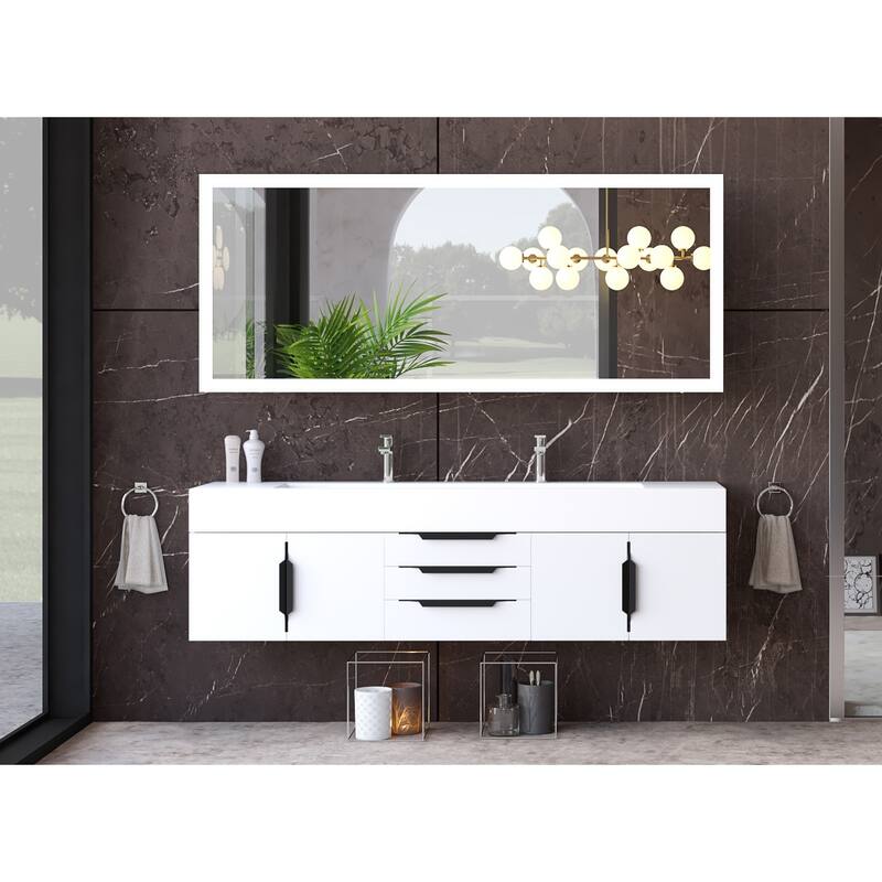 Nile 72" Wall Mounted Bathroom Vanity Set w/ White Top