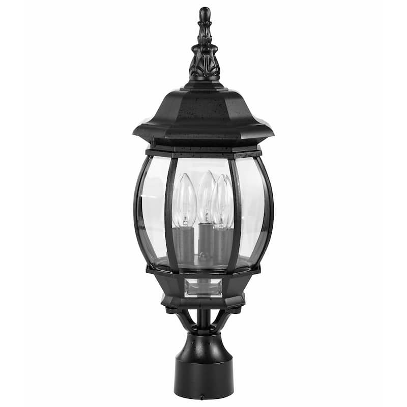Central Park 3 Light Textured Black With Clear Beveled Panels Post Lantern