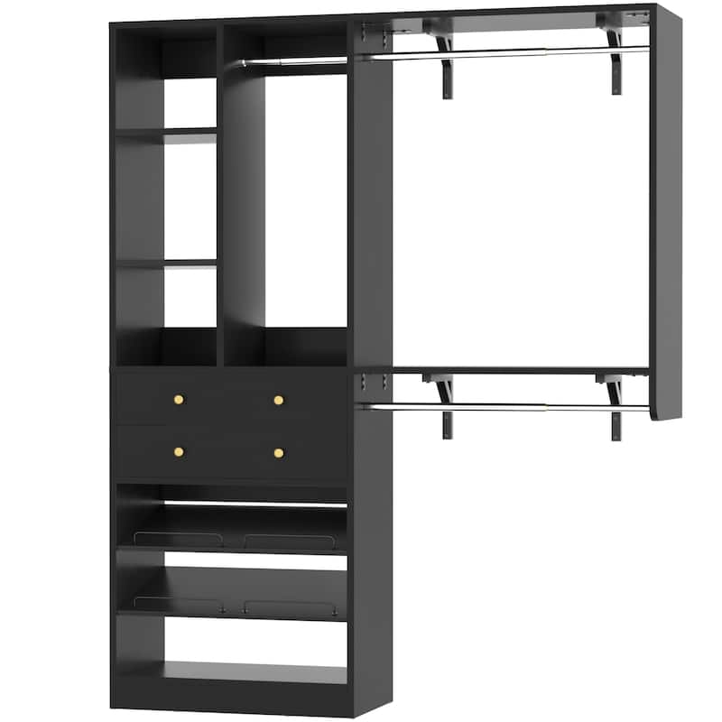 Grimm 5FT Small Closet System with Drawers, 60" Closet Organizer System with Reversible Hanging Shelving