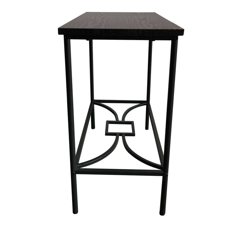 Modern Side Accent Table, Black Metal & Wood