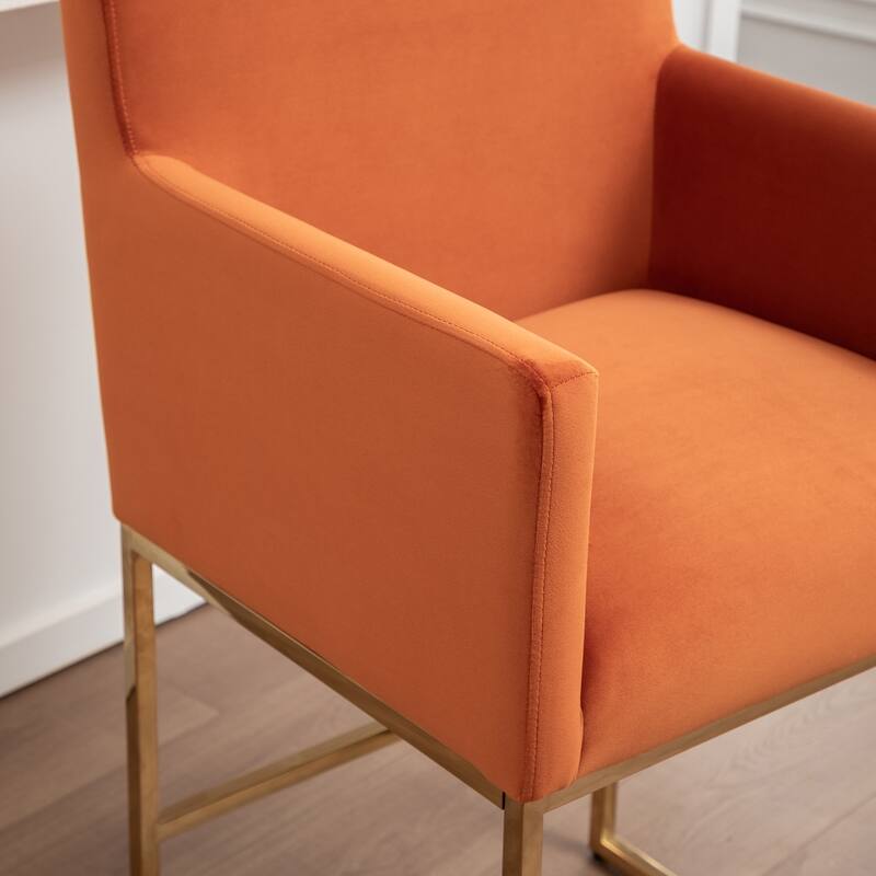 SEYNAR Mid Century Modern Velvet Accent Armrest 27-inch Tall Bar Stool Set of 2 with Metal Frame