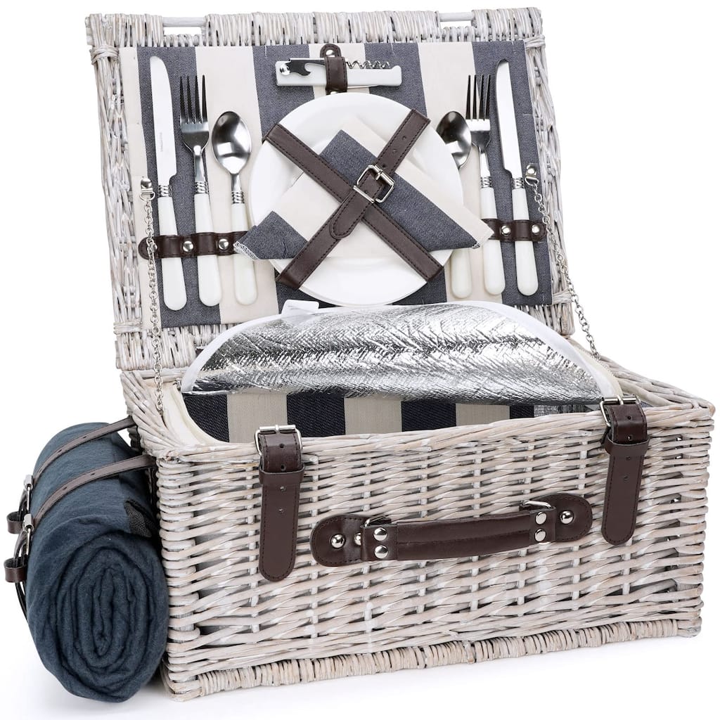 Picnic Basket Sets for 2 Persons with Insulation Cooler,Waterproof Picnic Blanket, Tableware for Family,Party,Outdoor