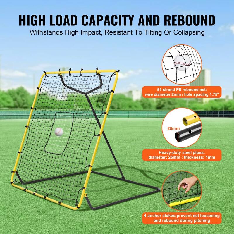4x4.5 Feet Baseball and Softball Rebounder Net Pitch with Back Adjustable Angles