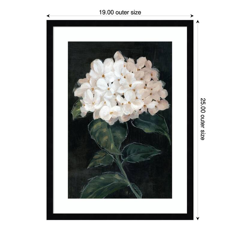 White Blossoms on Dark Canvas No. 1 by Alex Black Wood Framed Wall Art Print