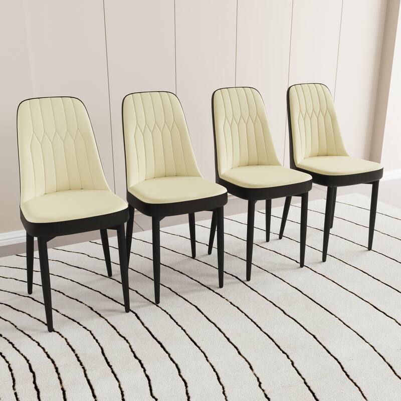 5-Piece Dining Cream MDF Table and 4 Ergonomic PU Chairs Set with for Dinners and Gatherings
