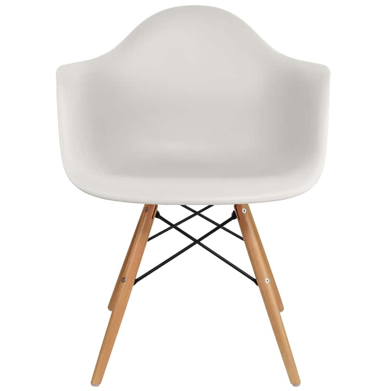 Modern Plastic Dining Chair with Eiffel Dowel Wood Legs – Mid-Century Accent Chair for Kitchen, Dining Room, or Office - Light Gray