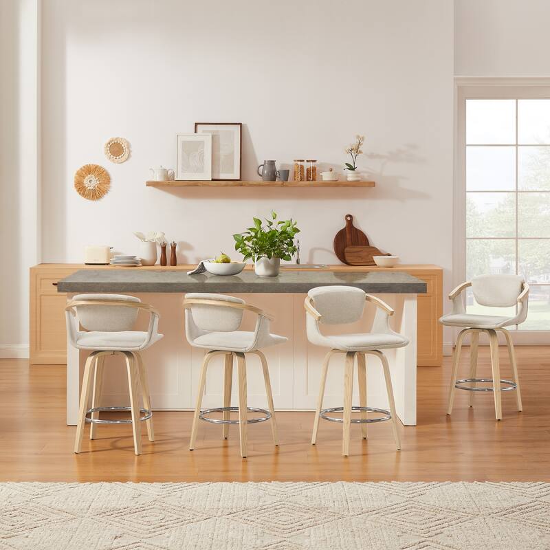 Art Leon Poplar Wood and Upholstered Swivel Barstool