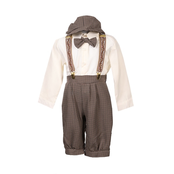 Rafael Collection Little Boys Dark Taupe 5 Pcs Suspender Hat Trendy Outfit. Opens flyout.