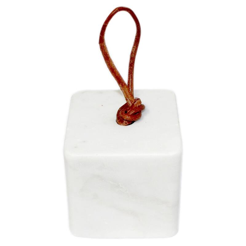 White Marble Door Stopper w/ Leather Handle