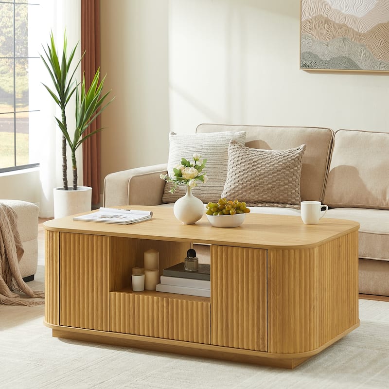 Coffee Table with Drawers and Storage Compartments - Natural