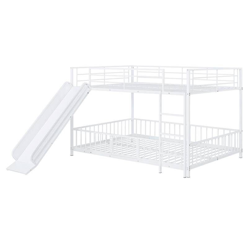 Metal Bunk Bed with Slide and Guardrails for Kids, Boys and Girls, Bedroom