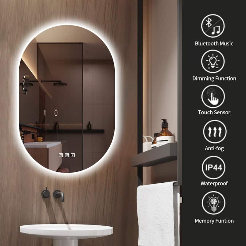 24 in. W x 36 in. H Oval Frameless LED Wall Bathroom Vanity Mirror - 24" x 36"