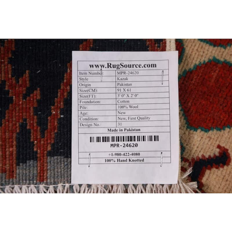 Traditional Kazak Oriental Foyer Rug Handmade Wool Carpet - 2'0"x 3'0"