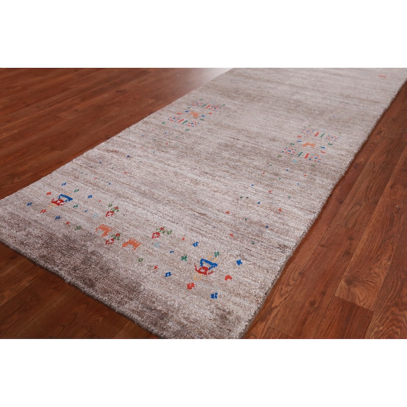 Hand Knotted Oriental 100% Wool Carpet Tribal Tribal Brown Gabbeh Runner Rug - 11' 8'' X 2' 7''