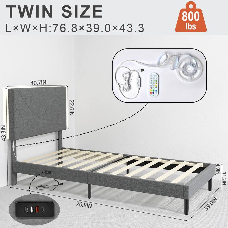 Homy Casa Platform Bed with LED Headboard & Charging Ports