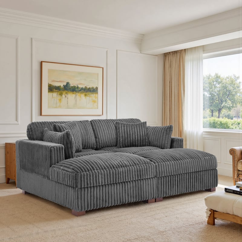 82" W Plush Corduroy Modular Sectional Sofa Chaise Lounge