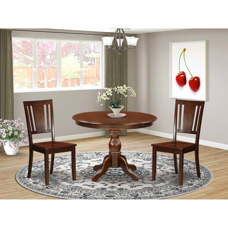 3-Piece Mahogany Finish Solid Wood Top - Dining Room Set - Seats 4