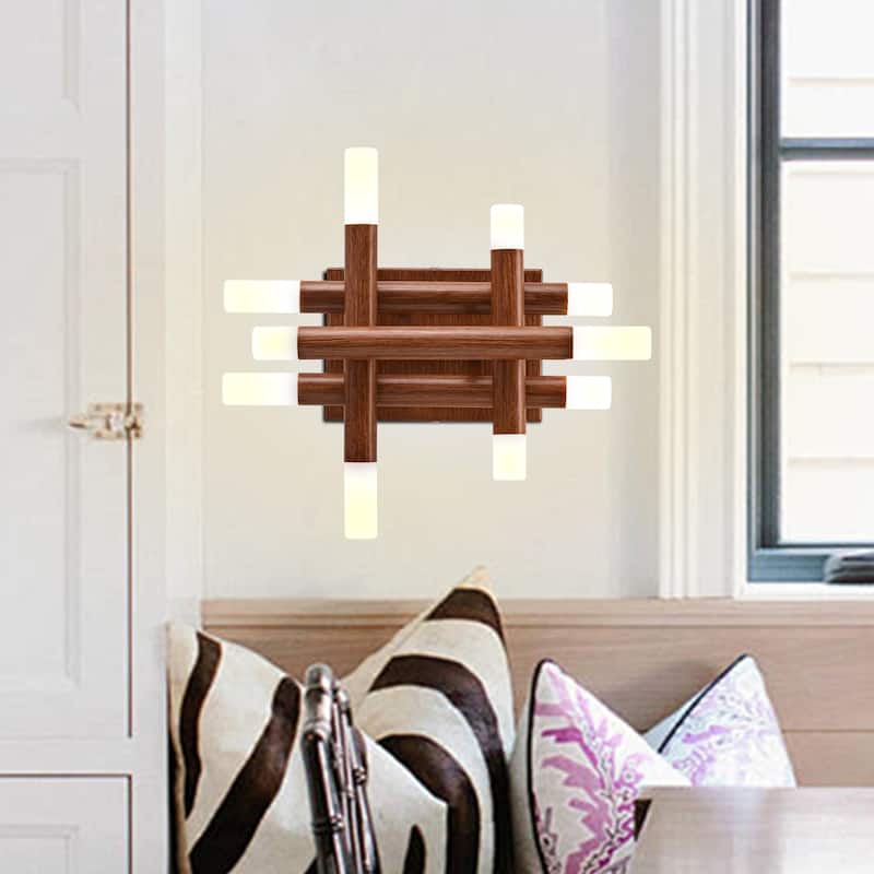 CurveCurio 13" Modern Wall Light Adjustable Color Temperature, Dimmable LED and Remote Control in Elegant Willow Wood Finish