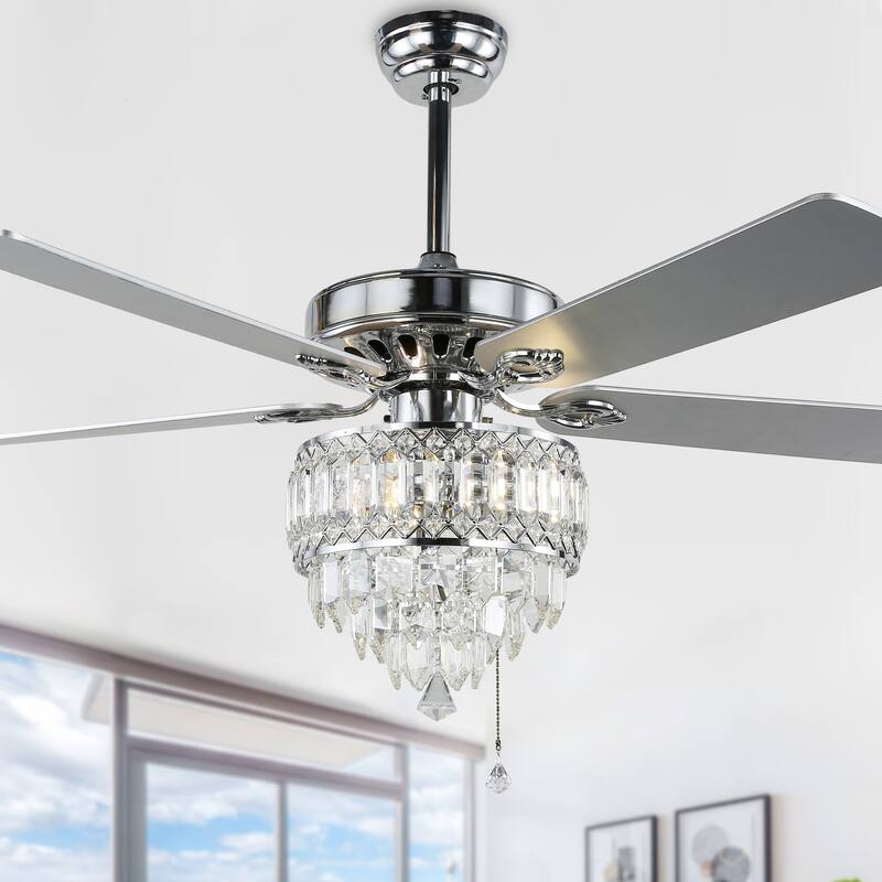 Bella Depot 65" Crystal Ceiling Fan with Light Kit and Remote Control,6-Speed Reversible Ceiling Fan - 52 Inches - Sliver