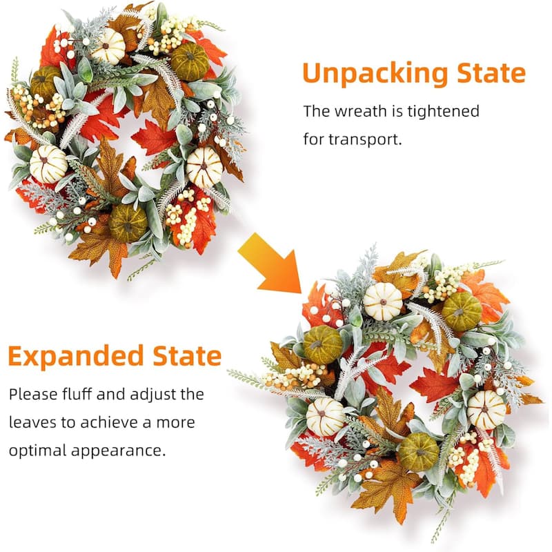 20" Thanksgiving Fall Pumpkins Autumn Wreath for Front Door - N/A