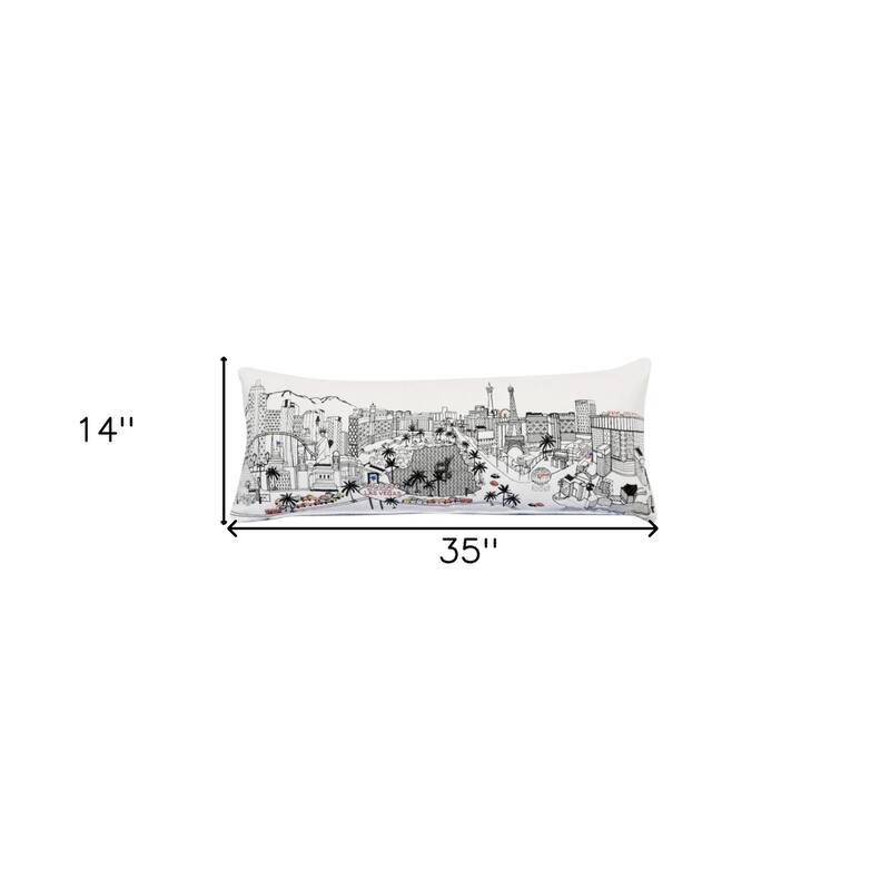HomeRoots 14" X 35" Cream Las Vegas Daylight Skyline Lumbar Decorative Pillow