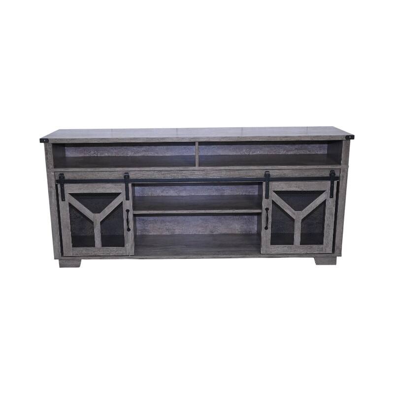 65.35" LED TV Stand with Sliding Barn Doors and Ambient Lighting
