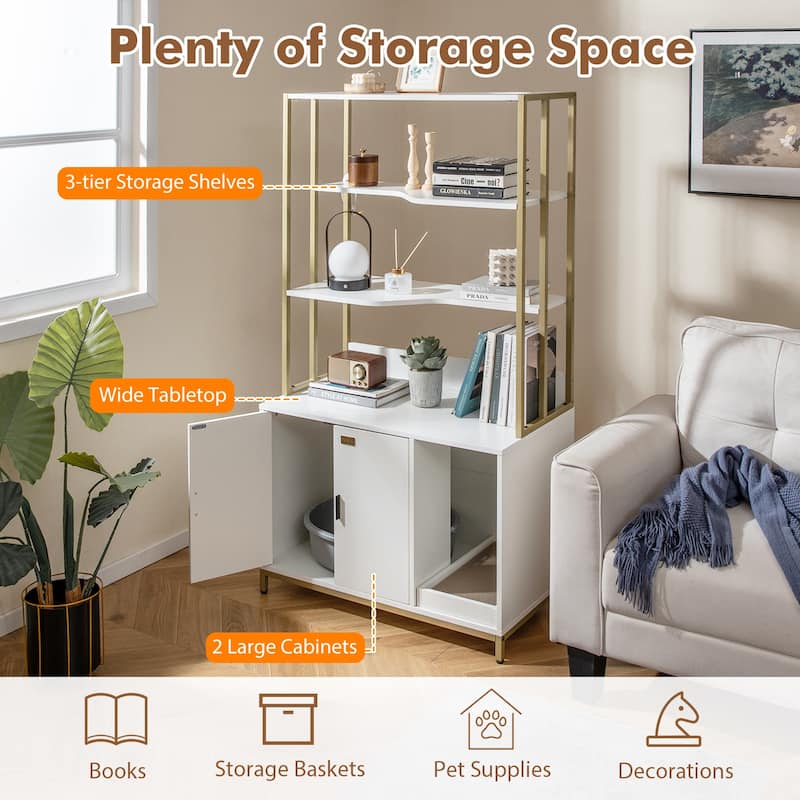 Cat Litter Box Cabinet with Storage Space & 3-Tier Shelves, Modern Design - 33.5" x 18" x 61"