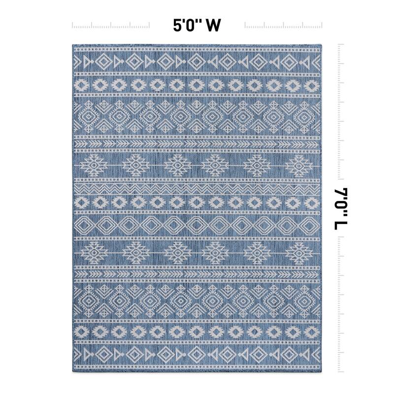 World Rug Gallery Geometric Boho Textured Flat Weave Indoor/Outdoor Area Rug