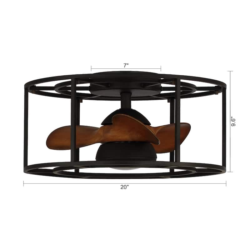 20-inch Matte Black 3-Blade Caged LED Ceiling Fan Fandelier with Light Kit and Remote, Reversible motor