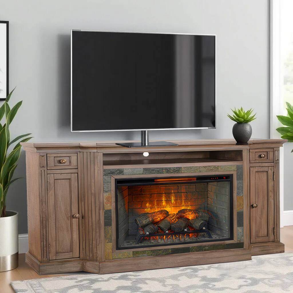 Lio TV Media Entertainment Console, Slate Inlay Taupe Brown 72 Inch