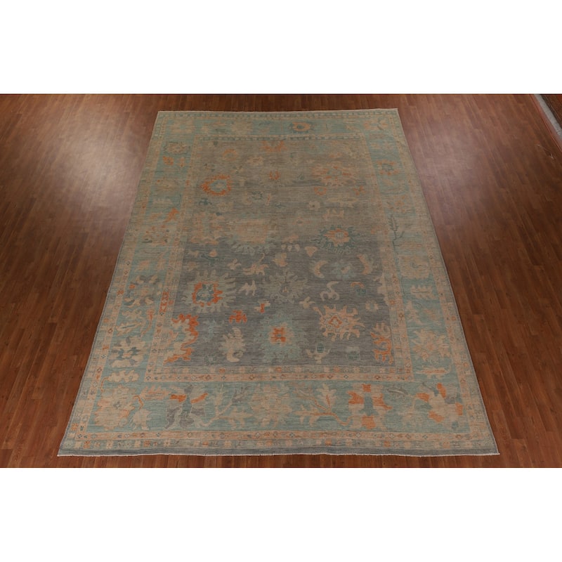 Multi-Color Oushak Area Rug Hand-Knotted Turkish Wool Carpet - 9'9" x 13'2"
