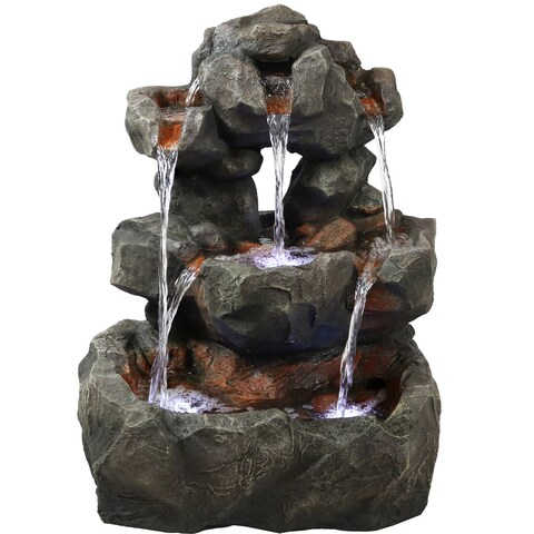 Layered Rock Waterfall Outdoor Water Fountain Feature w/ LEDs - 32"