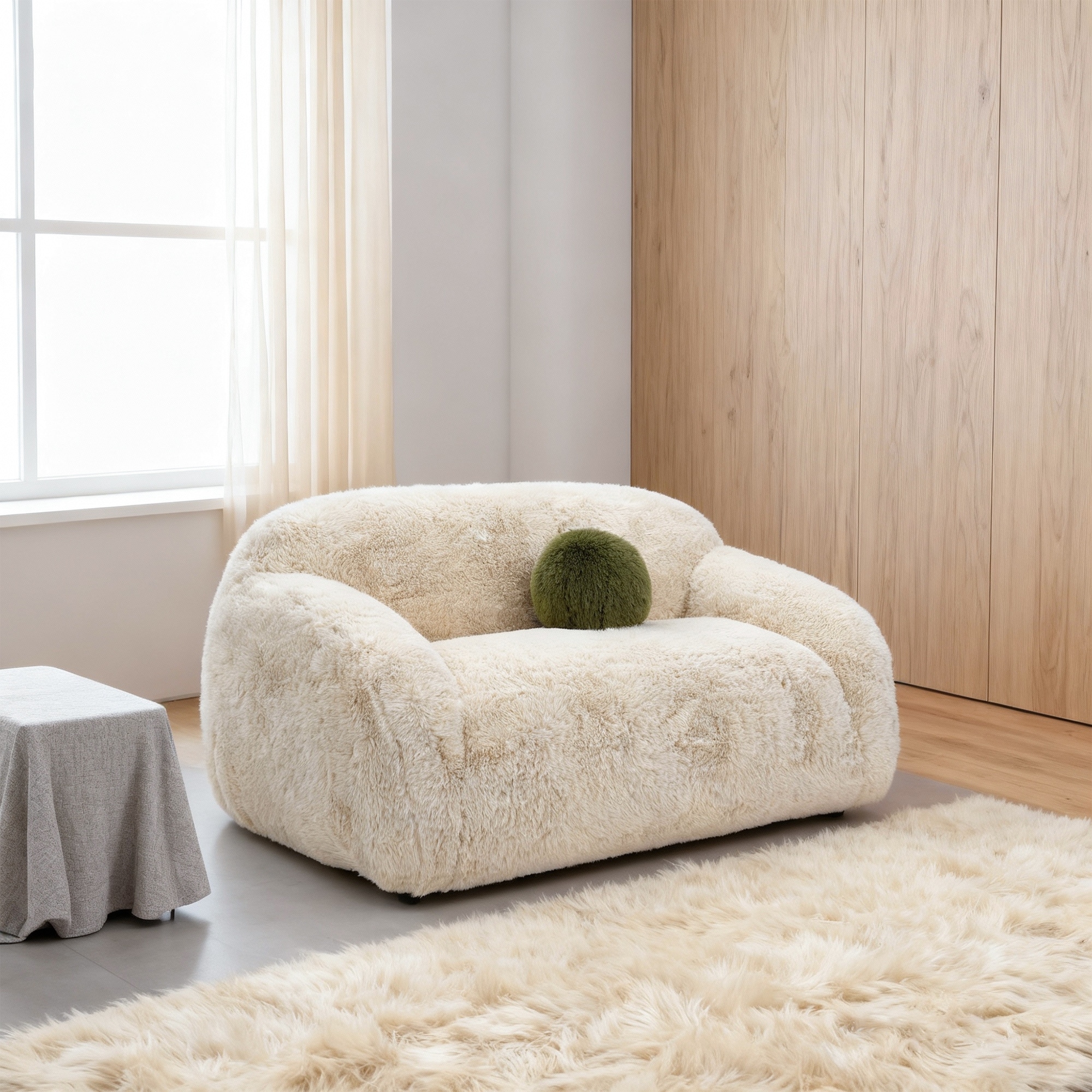 66.5" Modern Short Pile Sand Upholstered Loveseat Sofa with Ball Pillows - 66.5" D x 38.8" W x 31.5" H