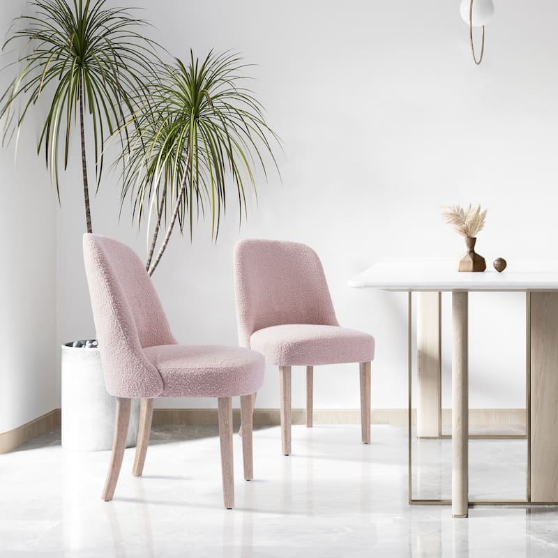 Boucle Polyester Upholstered Side Chair - Water/ Stain Resistant (Set of 2) - Dusty Peach