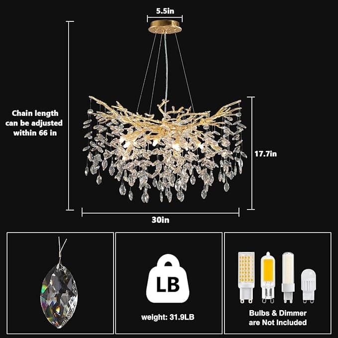 KAYLA 47.2" Modern 18-Lights Gold Luxury Crystal Globe Chandelier