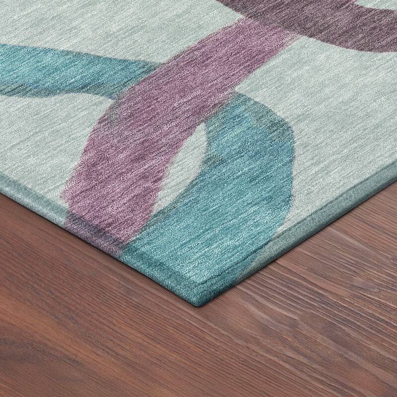 Machine Washable Indoor/ Outdoor Abstract Links Chantille Rug