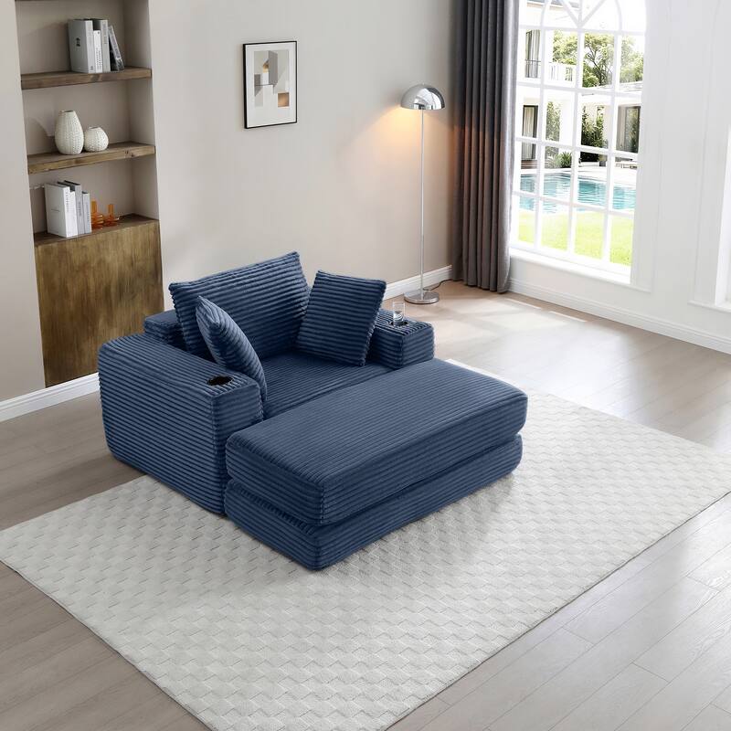 52.4'' Boneless Chaise Lounge Chair Indoor-Oversized Cloud-Like Cozy Comfy Modular 3-in-1 Sofa Bed - Blue