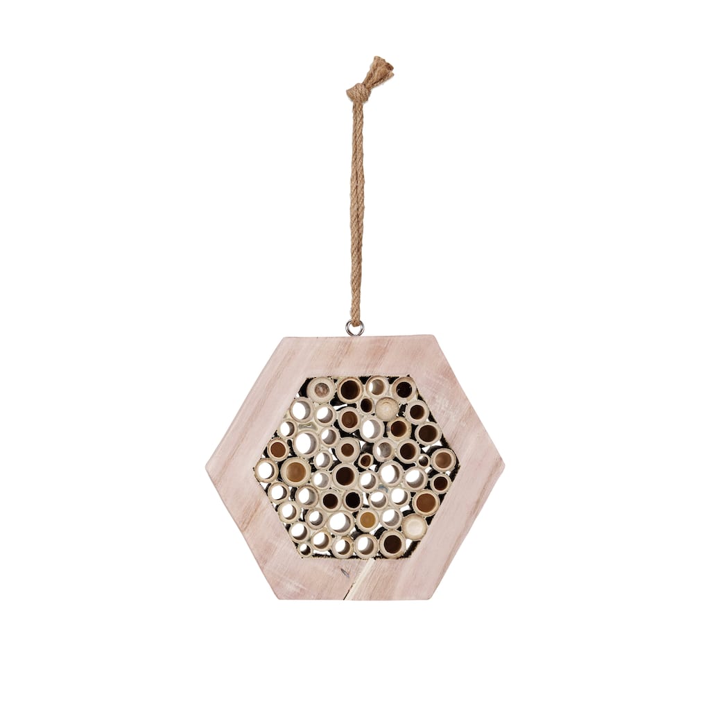 Wood and Bamboo Insect House with Jute Hanger - Natural
