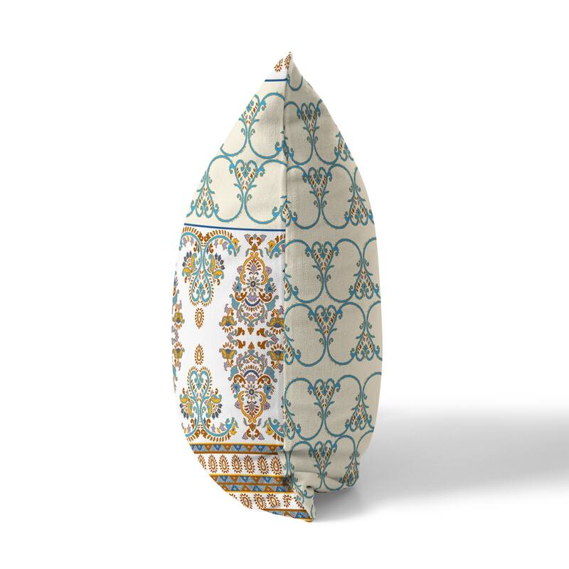 Floral Fusion Indoor/Outdoor Throw Pillow Cover in Blue 16x16