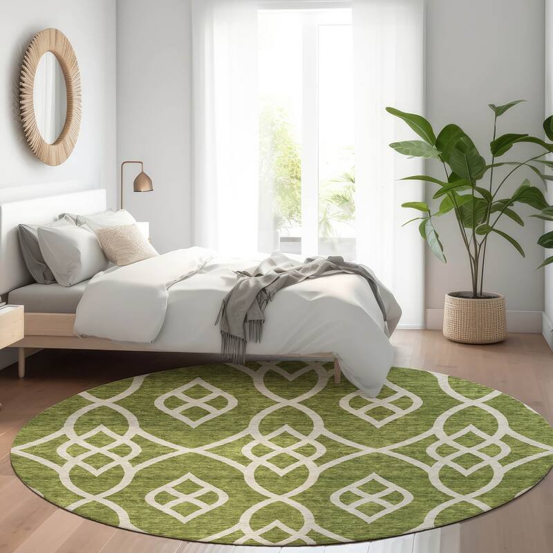 Premium Washable Super Soft Transitional Scroll Mayfield Rug - Olive - 8' x 8'