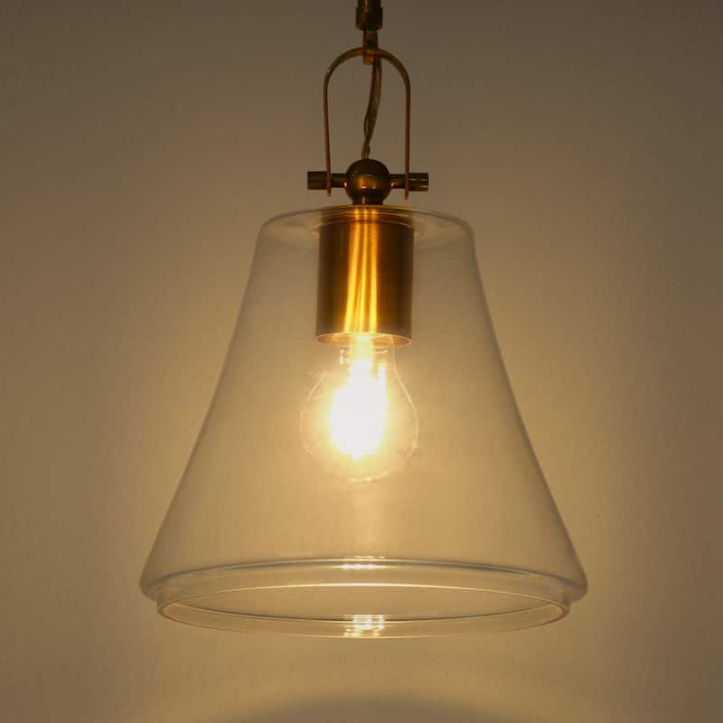 Modern Chic 1-light Large Pendant Gold Brass Finish Kitchen Island Light with Clear Glass Shade for Dining Room - 9 " × 11.8 "