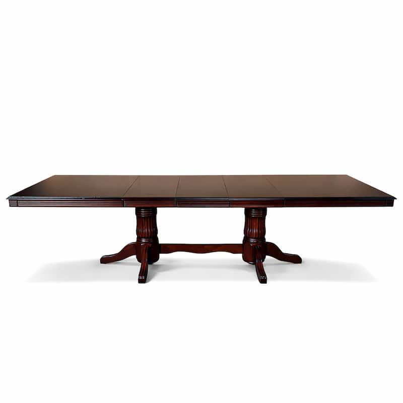 Traditional 118 Inch Rectangular Extendable Dining Table, Expresso Brown Finish Solid Rubberwood